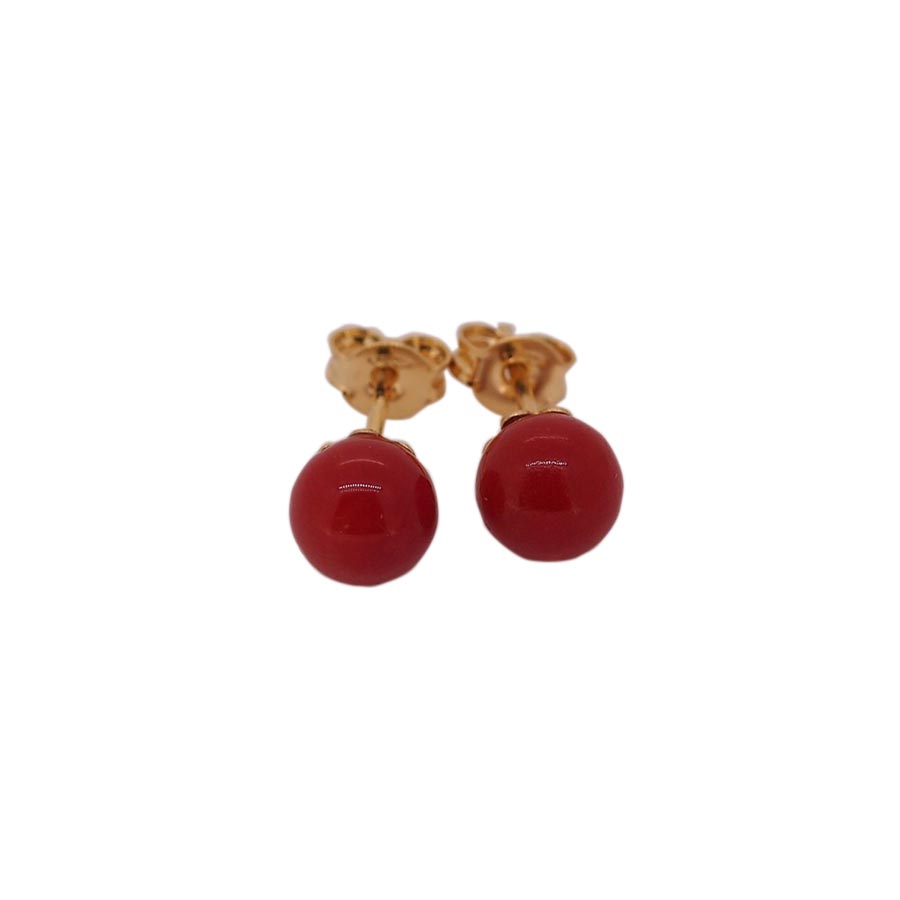 Boucles d'oreilles perles en corail rouge et argent doré - La