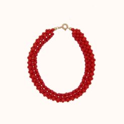 Bracelet tissé en perles de corail rouge – 9 à 10 mm