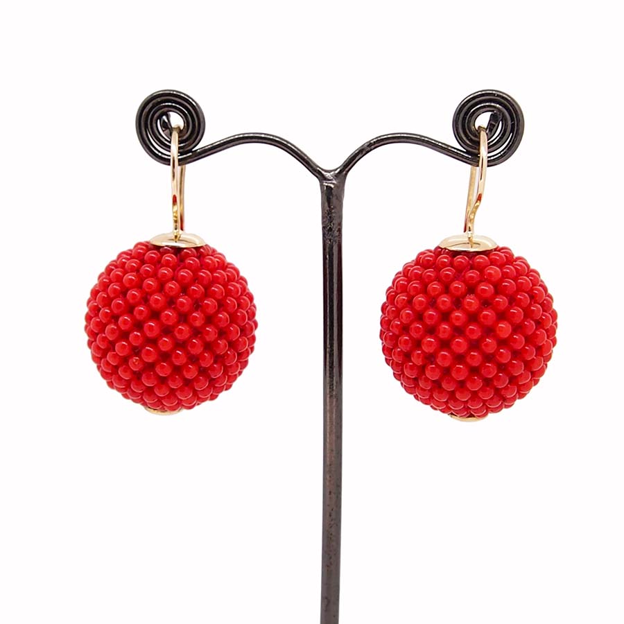Boucles d'oreilles boules rouge : vente de bijoux fantaisie